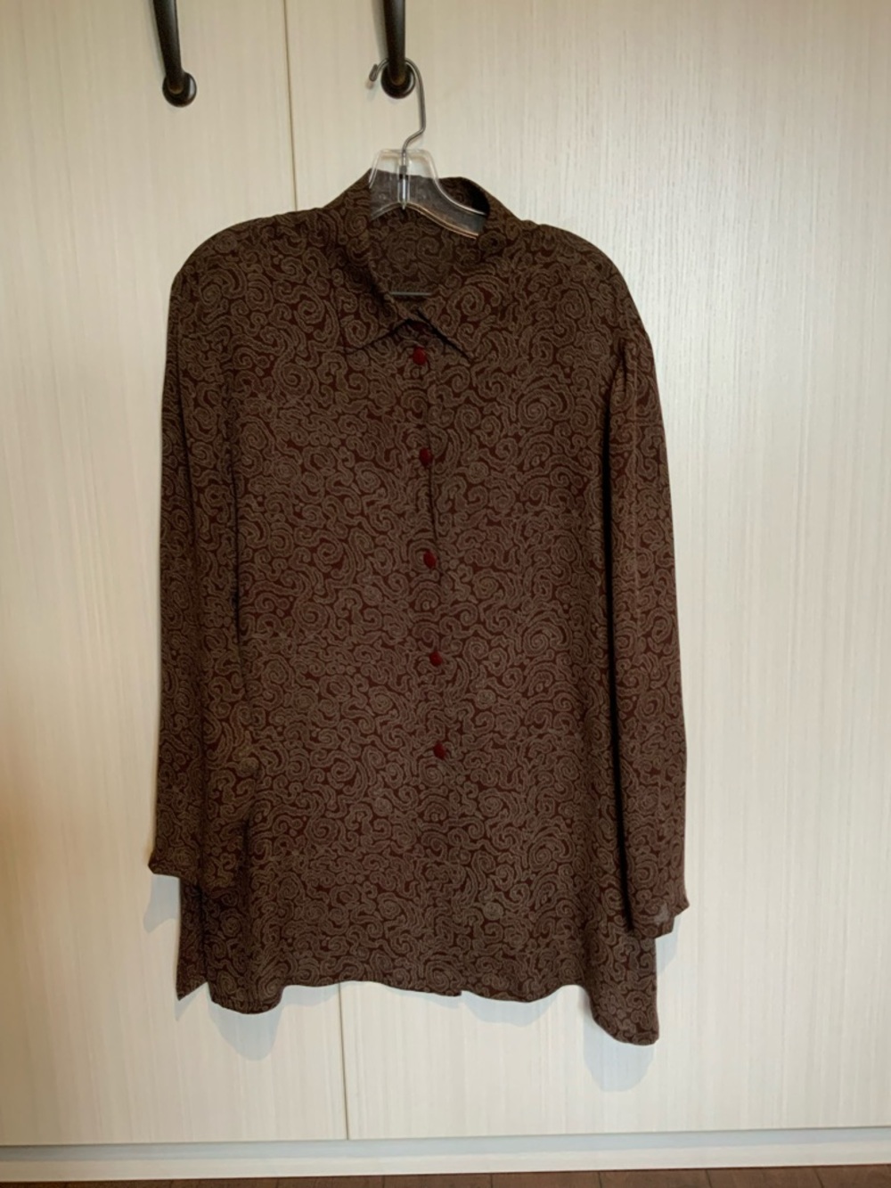 Brown Paisley Button-Up Top and Skirt Set - Picture 2 of 4